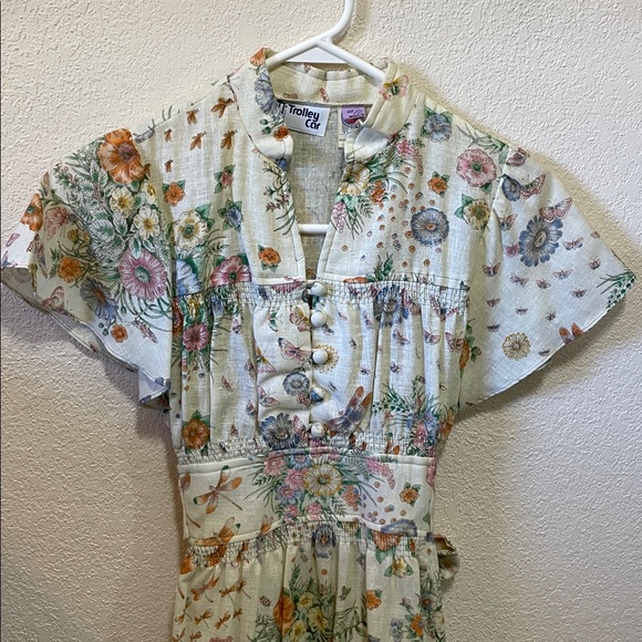 Vintage Trolley Car Women Midi White Floral Wildlife Dress - Picture 2 of 9